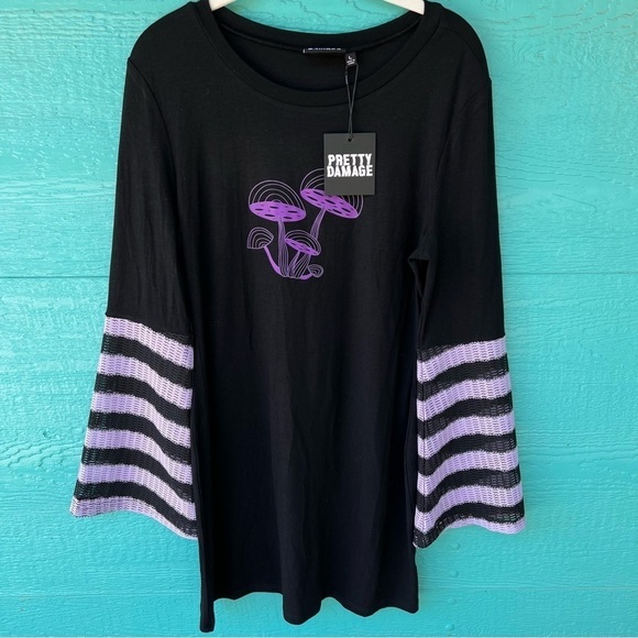 PURPLE MUSHROOM KNIT BELL SLEEVE DRESS SIZE LARGE NWT - Picture 3 of 11